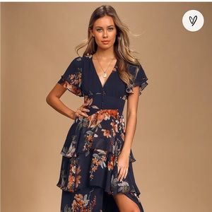 Lulus Midnight Mood Navy Blue Floral Print Tiered Maxi Dress